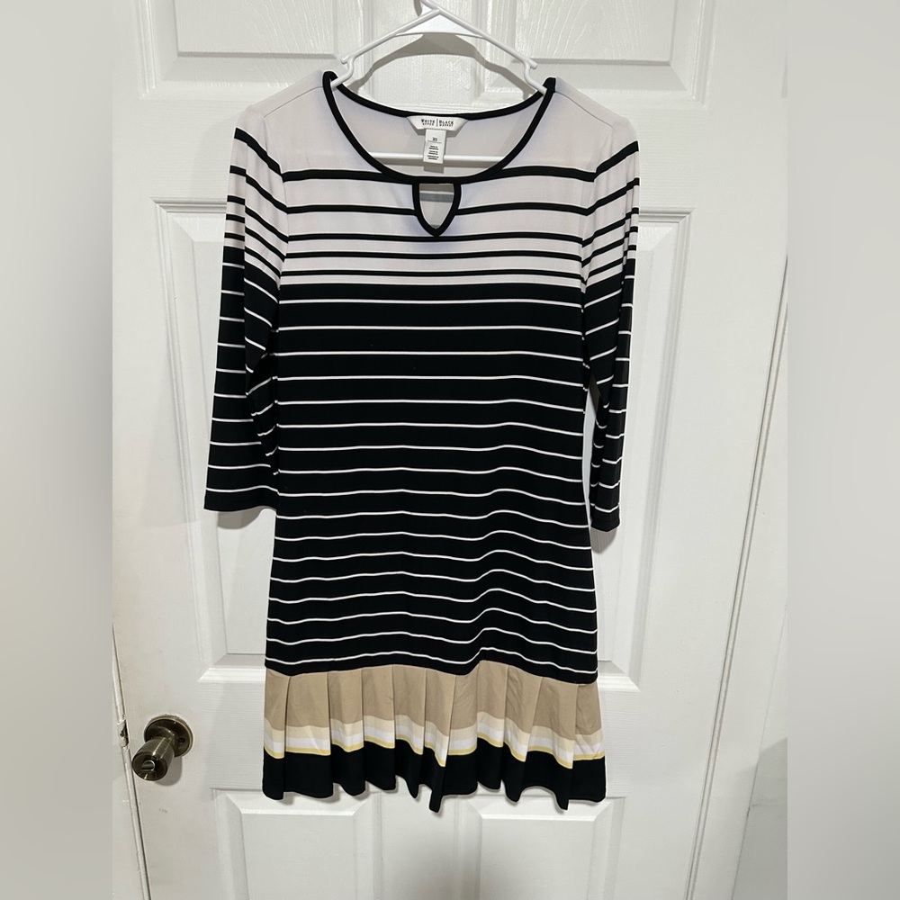 White House Black Market Striped Long Sleeve Dress - Black and Cream